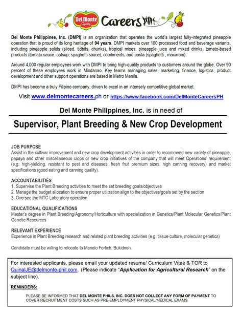 Del Monte Philippines Inc Jobs in Philippines .